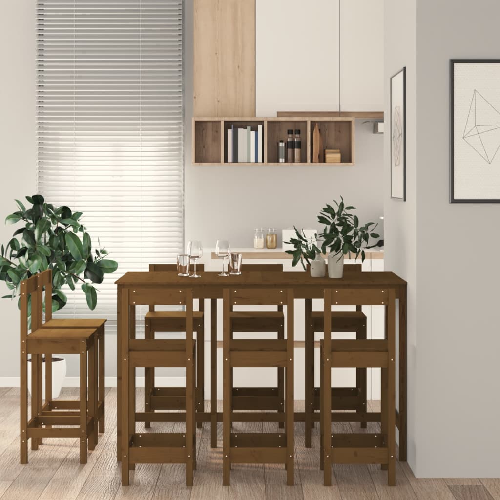 9-tlg. Bar-Set Honigbraun Massivholz Kiefer