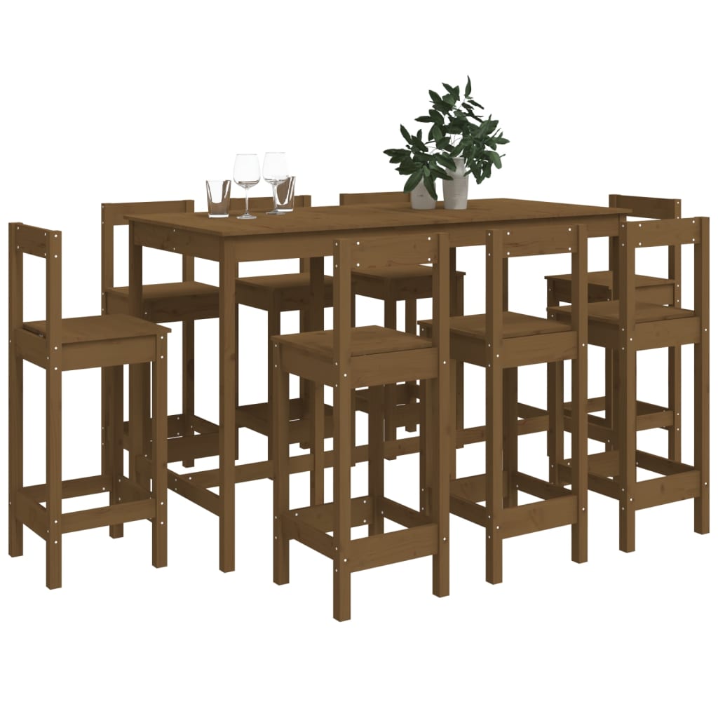9-tlg. Bar-Set Honigbraun Massivholz Kiefer