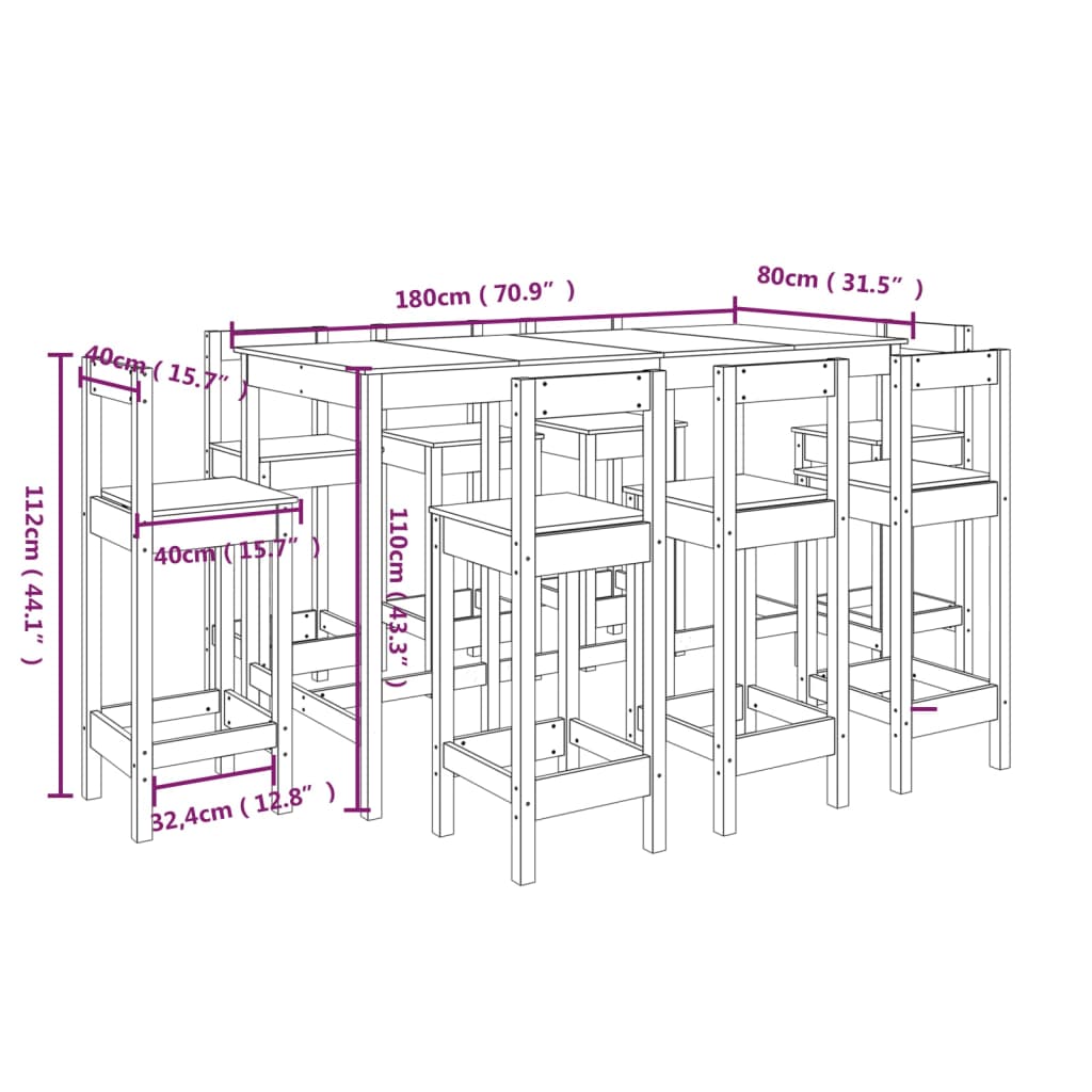 9-tlg. Bar-Set Honigbraun Massivholz Kiefer