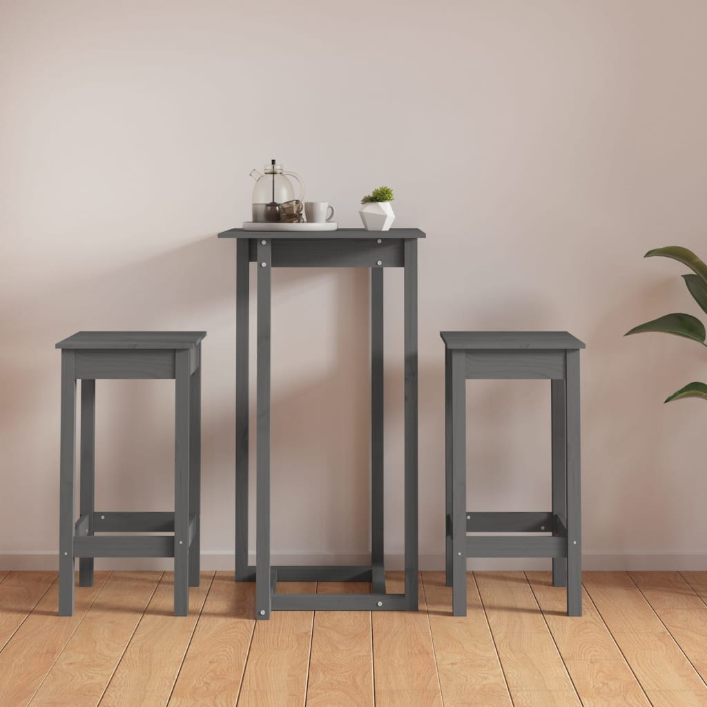 3-tlg. Bar-Set Grau Massivholz Kiefer