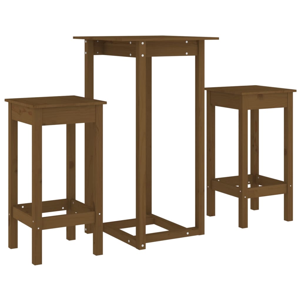 3-tlg. Bar-Set Honigbraun Massivholz Kiefer