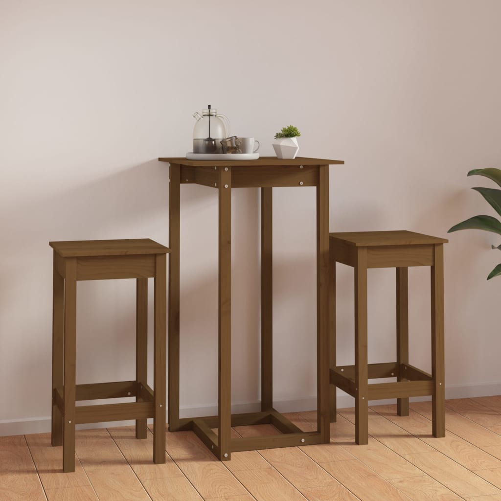 3-tlg. Bar-Set Honigbraun Massivholz Kiefer