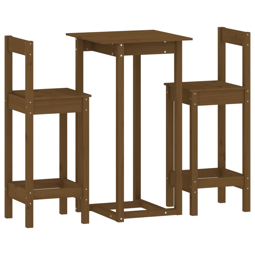 3-tlg. Bar-Set Honigbraun Massivholz Kiefer