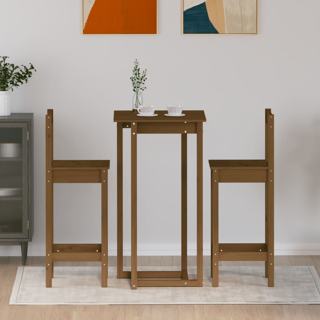 3-tlg. Bar-Set Honigbraun Massivholz Kiefer