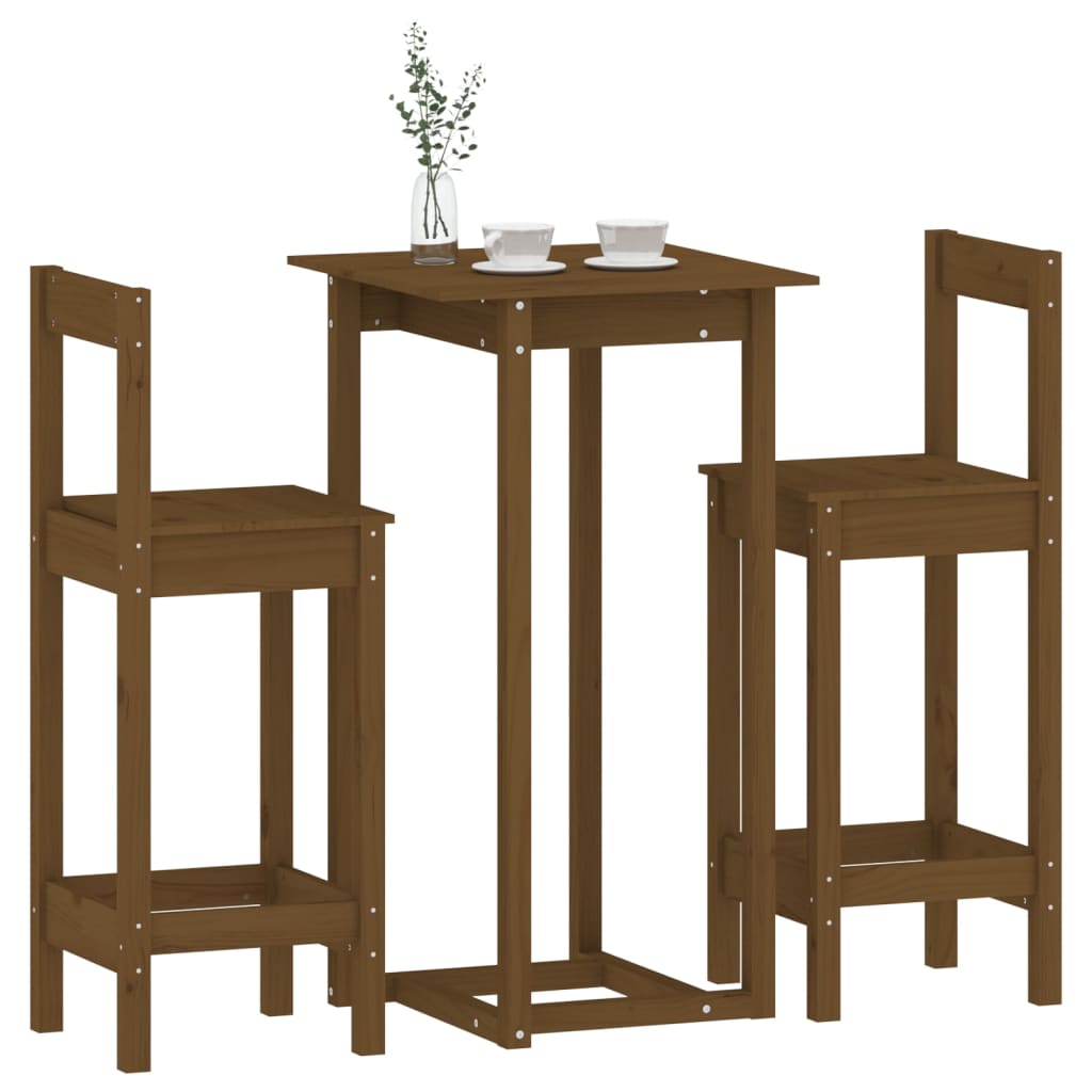 3-tlg. Bar-Set Honigbraun Massivholz Kiefer