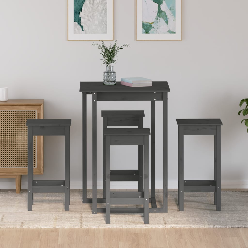 5-tlg. Bar-Set Grau Massivholz Kiefer