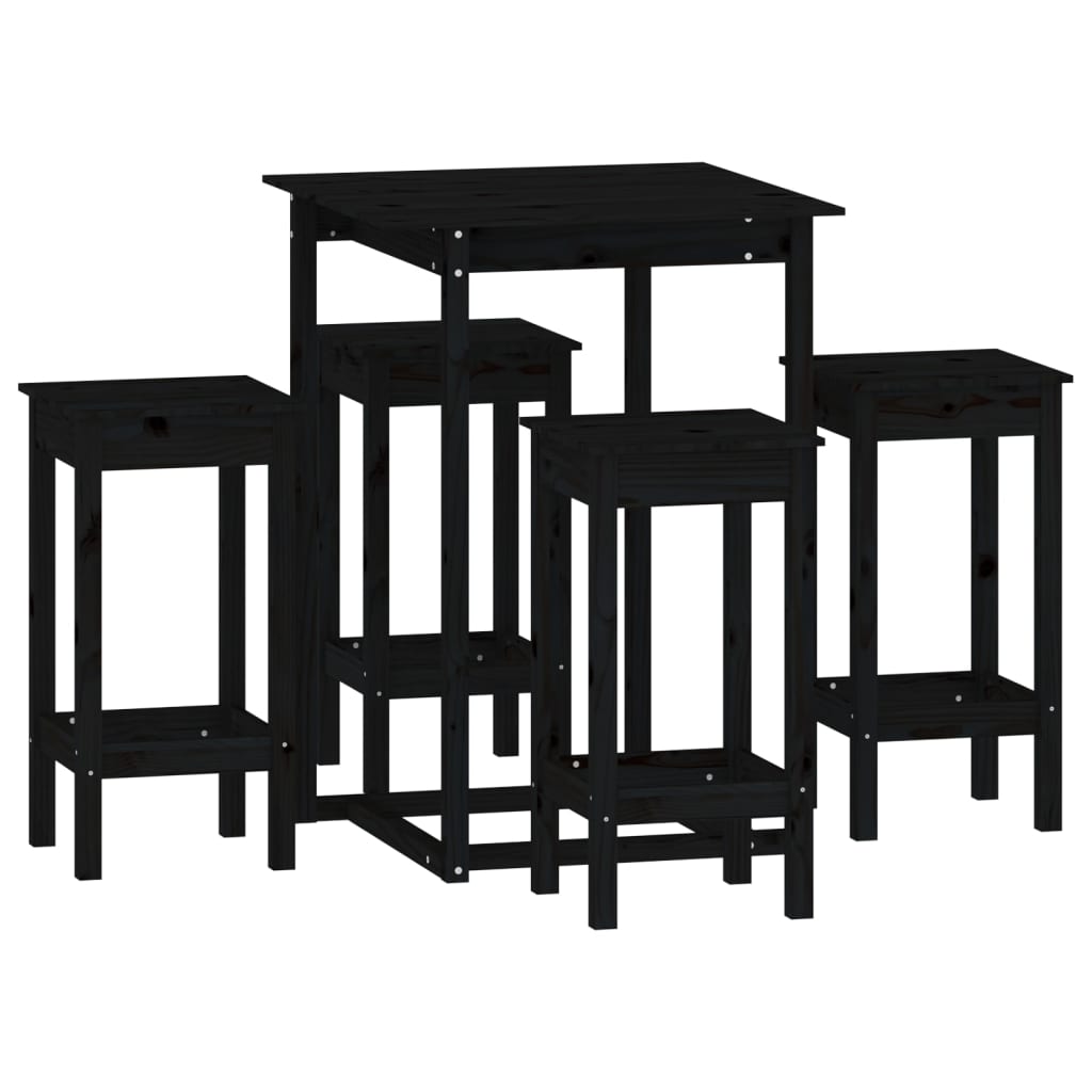 5-tlg. Bar-Set Schwarz Massivholz Kiefer