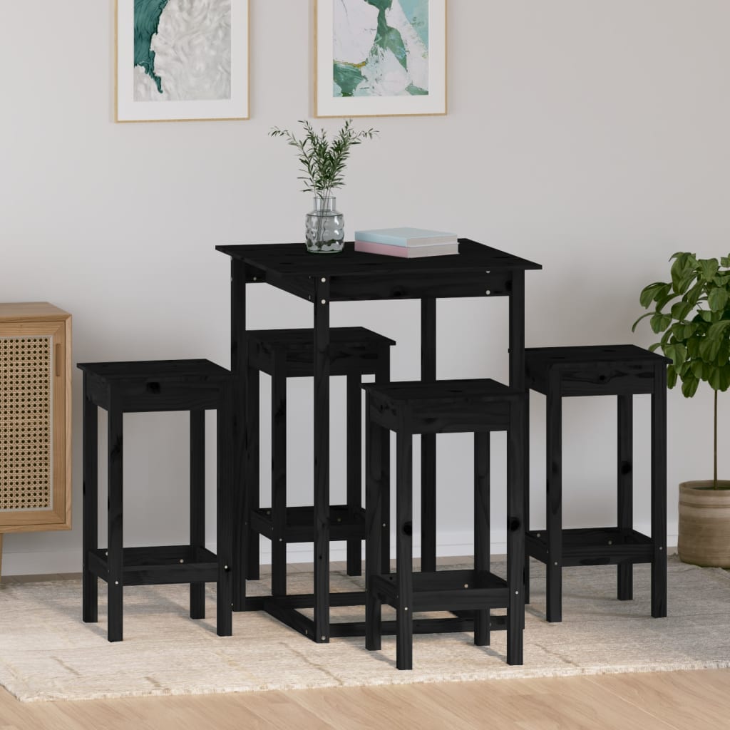 5-tlg. Bar-Set Schwarz Massivholz Kiefer
