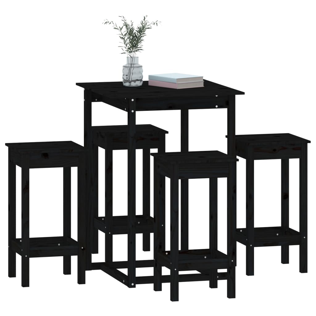 5-tlg. Bar-Set Schwarz Massivholz Kiefer