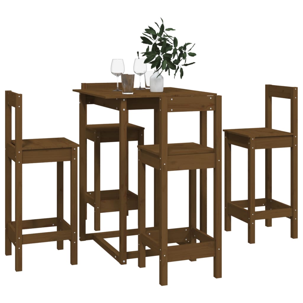5-tlg. Bar-Set Honigbraun Massivholz Kiefer