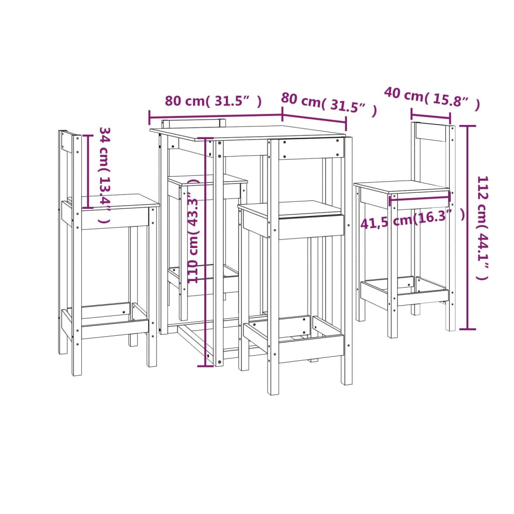 5-tlg. Bar-Set Honigbraun Massivholz Kiefer