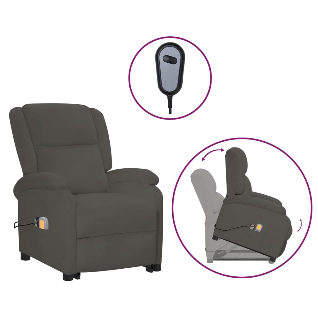 Massagesessel mit Aufstehhilfe Dunkelgrau Samt