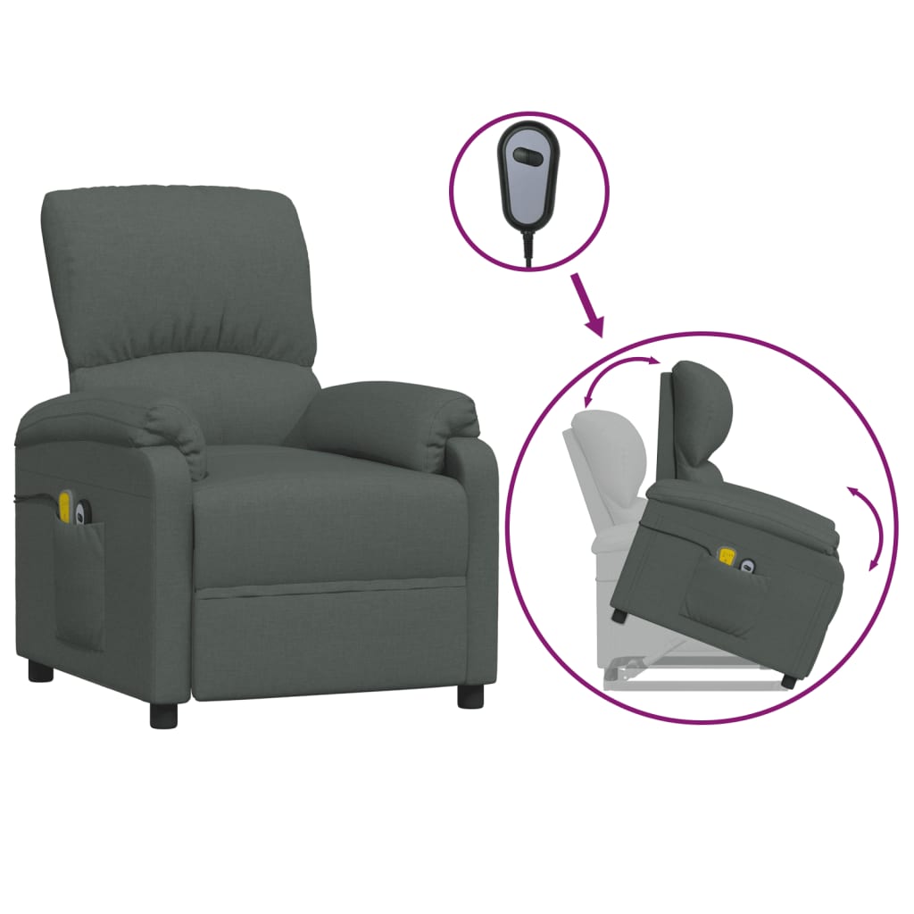 Massagesessel mit Aufstehhilfe Dunkelgrau Stoff