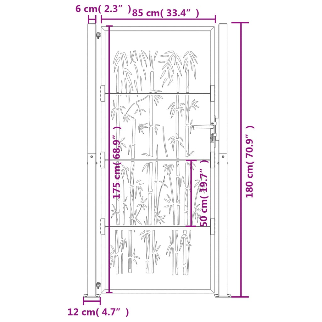 Gartentor 105x180 cm Cortenstahl Bambus-Design