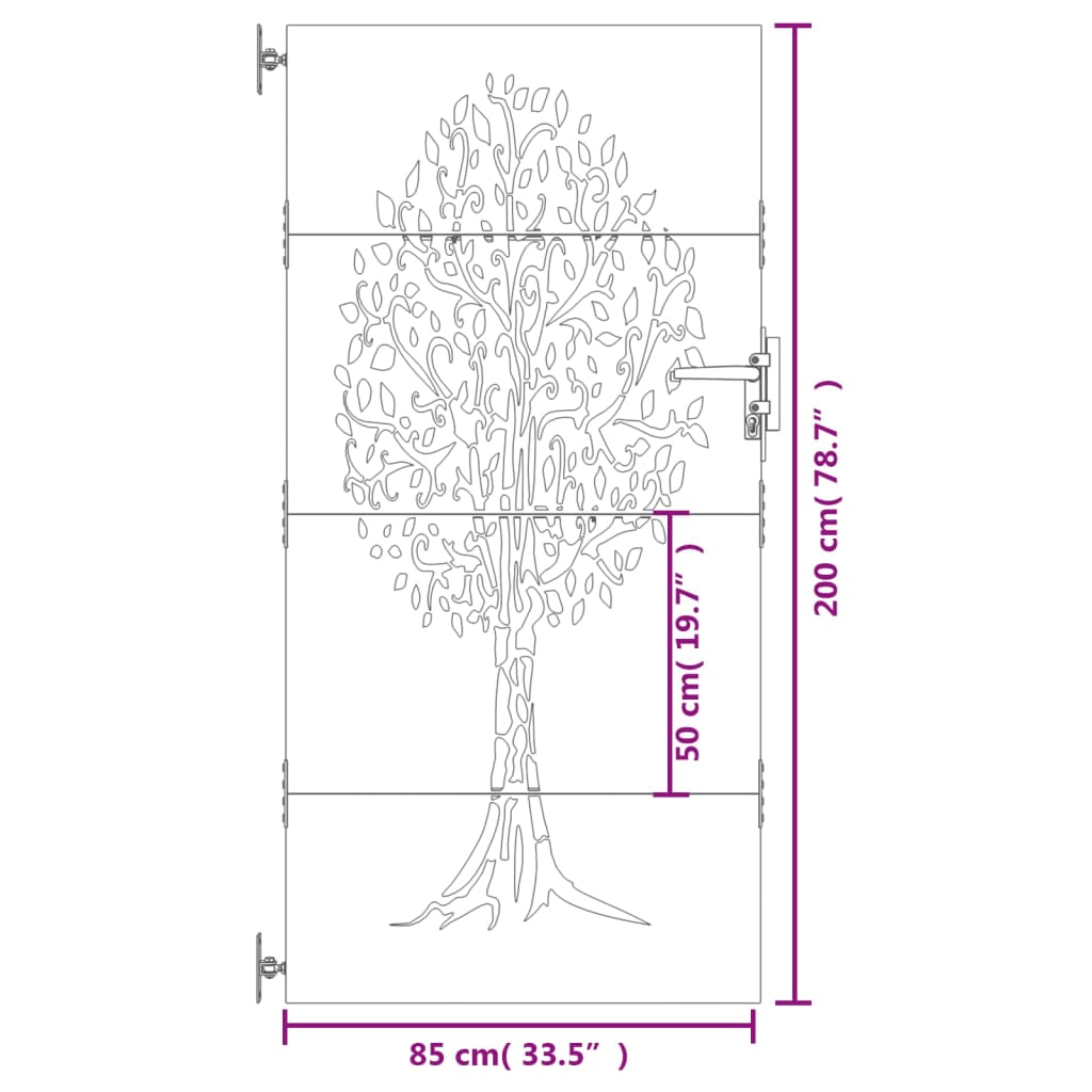 Gartentor 85x200 cm Cortenstahl Baum-Design