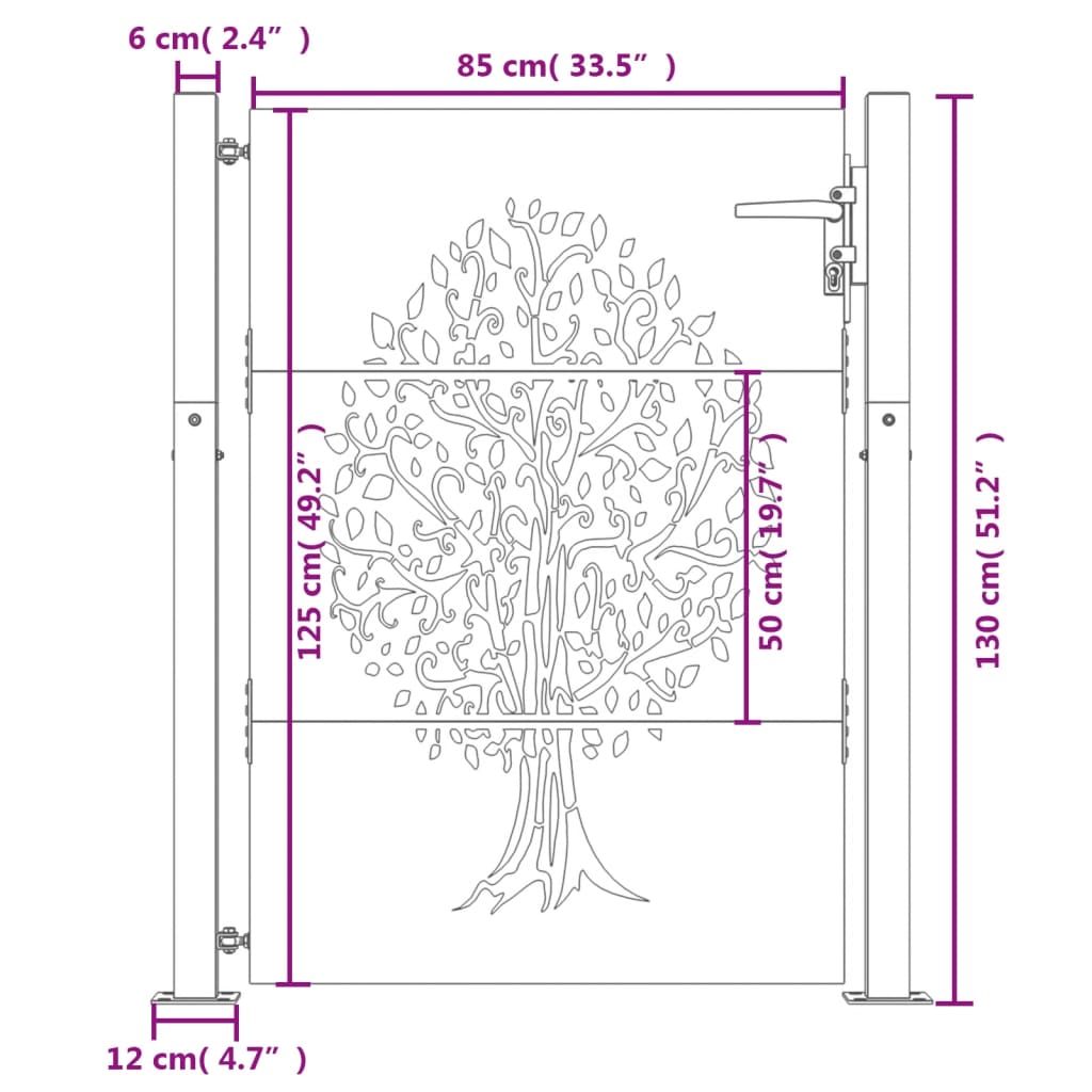 Gartentor 105x130 cm Cortenstahl Baum-Design