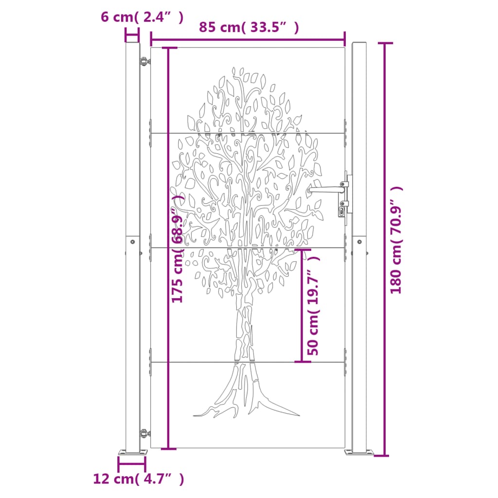 Gartentor 105x180 cm Cortenstahl Baum-Design