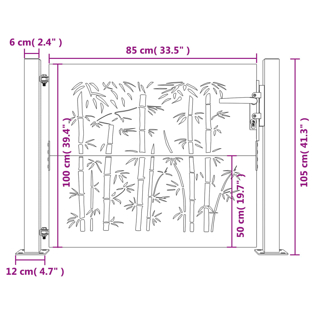 Gartentor 105x105 cm Cortenstahl Bambus-Design