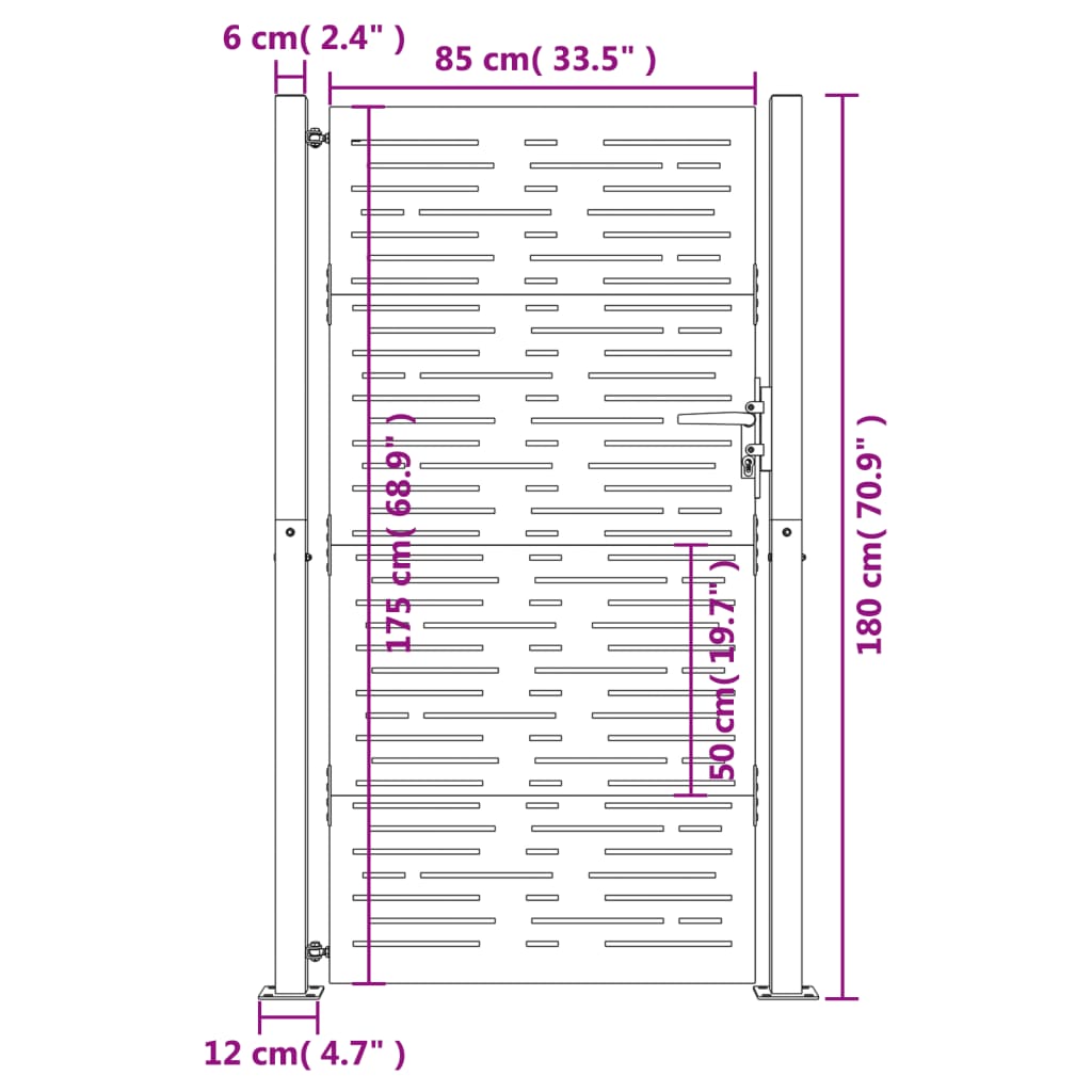 Gartentor 105x180 cm Cortenstahl Quadratisches Design