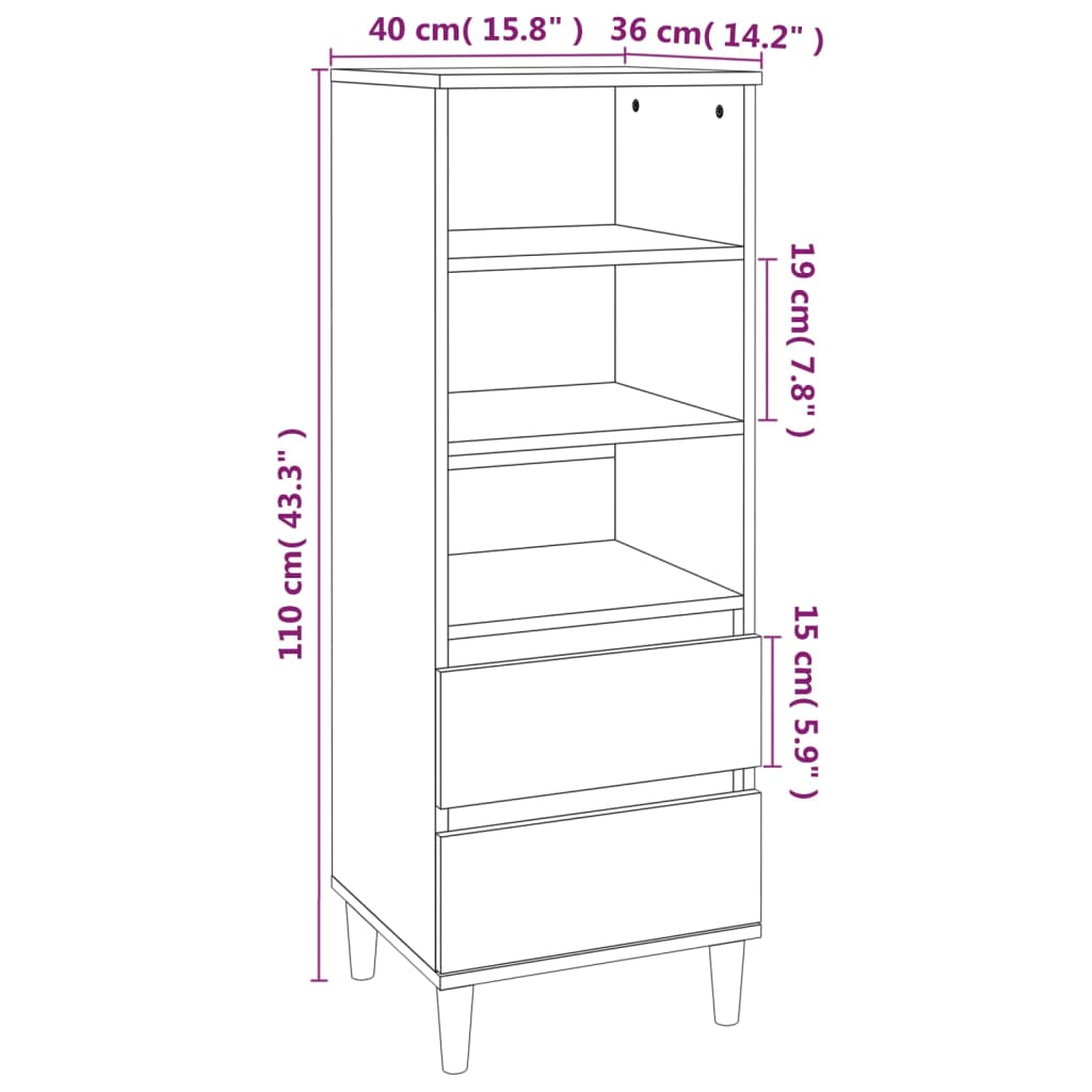 Highboard Sonoma-Eiche 40x36x110 cm Holzwerkstoff