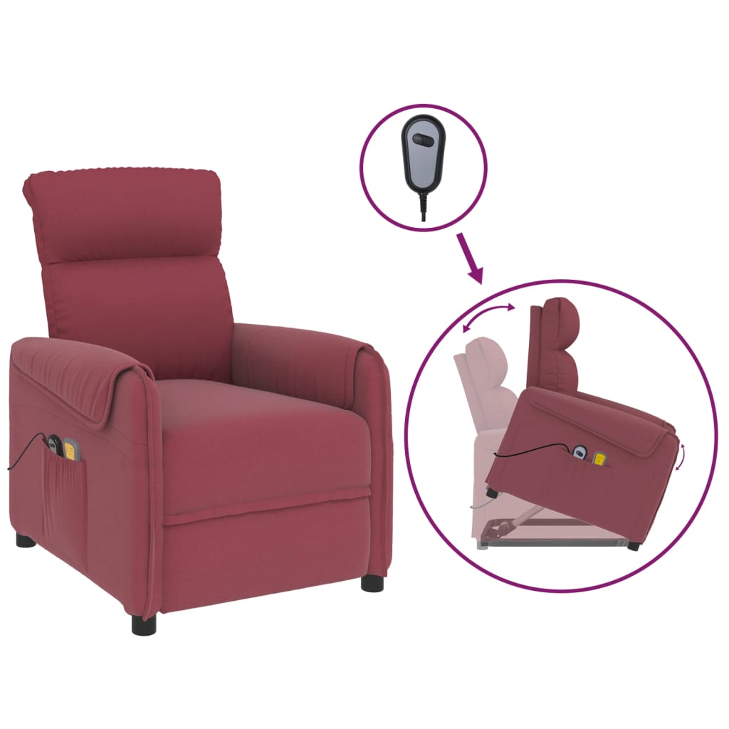 Massagesessel mit Aufstehhilfe Weinrot Stoff