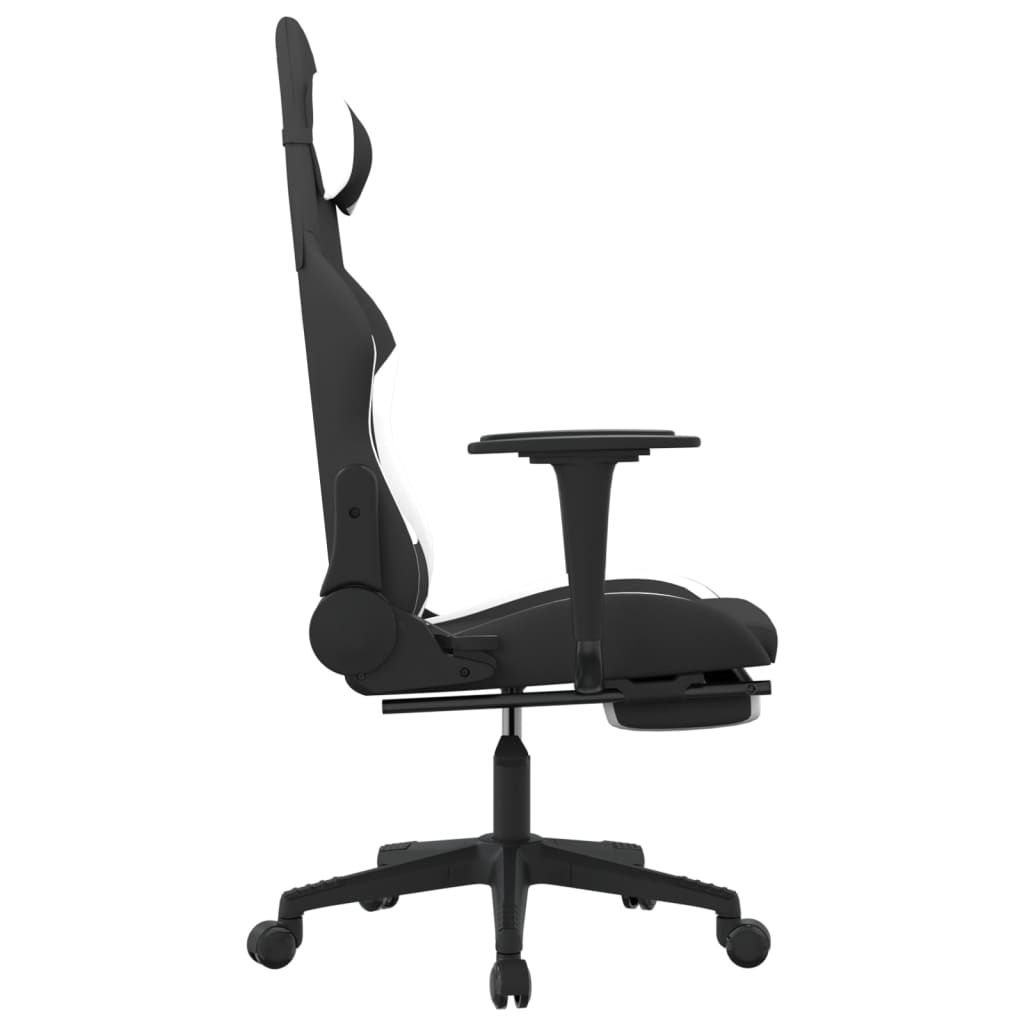 Gaming-Stuhl mit Fußstütze Schwarz und Weiß Stoff