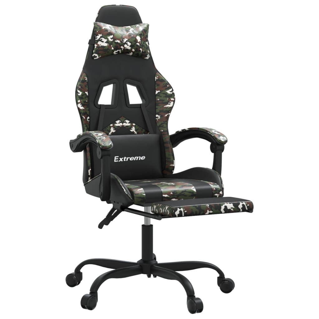Gaming-Stuhl mit Fußstütze Schwarz und Tarnfarben Kunstleder
