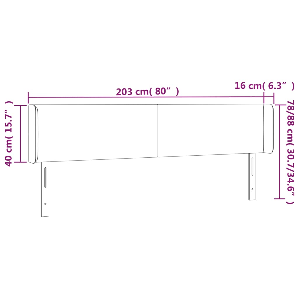 Kopfteil mit Ohren Schwarz 203x16x78/88 cm Stoff