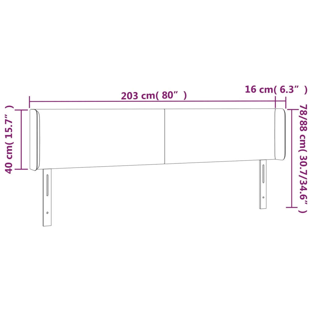 LED Kopfteil Schwarz 203x16x78/88 cm Stoff