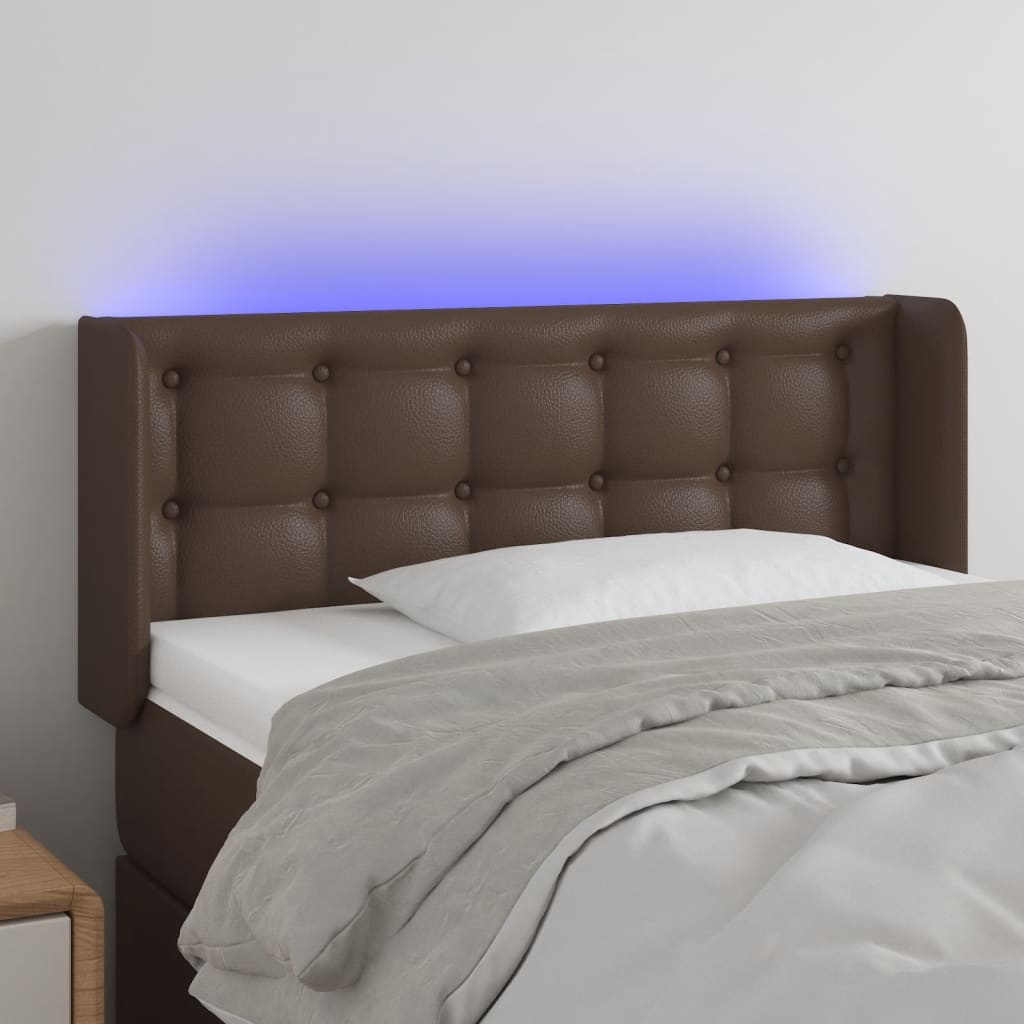 LED Kopfteil Braun 103x16x78/88 cm Kunstleder
