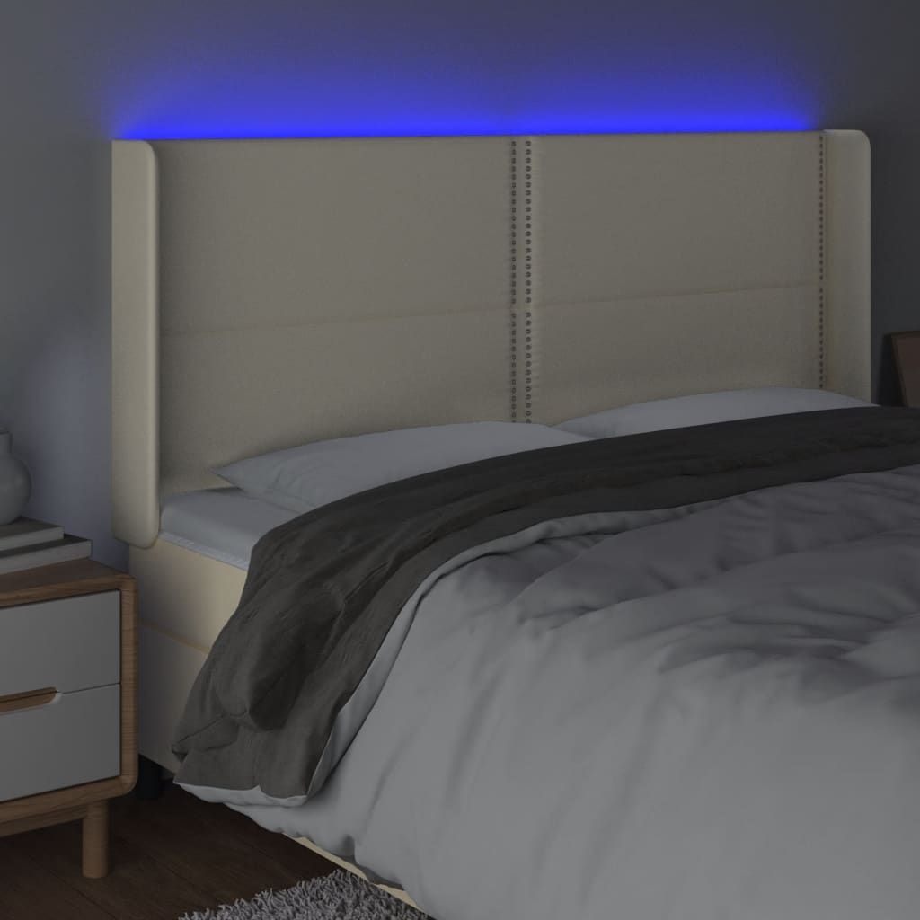 LED Kopfteil Creme 203x16x118/128 cm Kunstleder