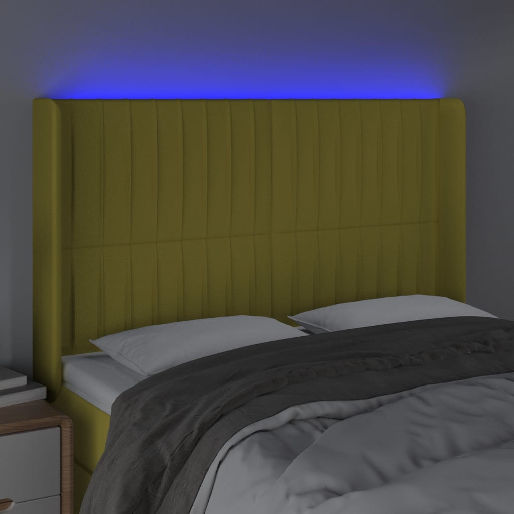 LED Kopfteil Grün 147x16x118/128 cm Stoff