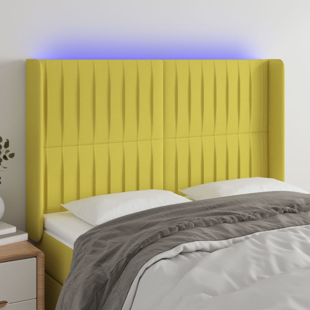 LED Kopfteil Grün 147x16x118/128 cm Stoff