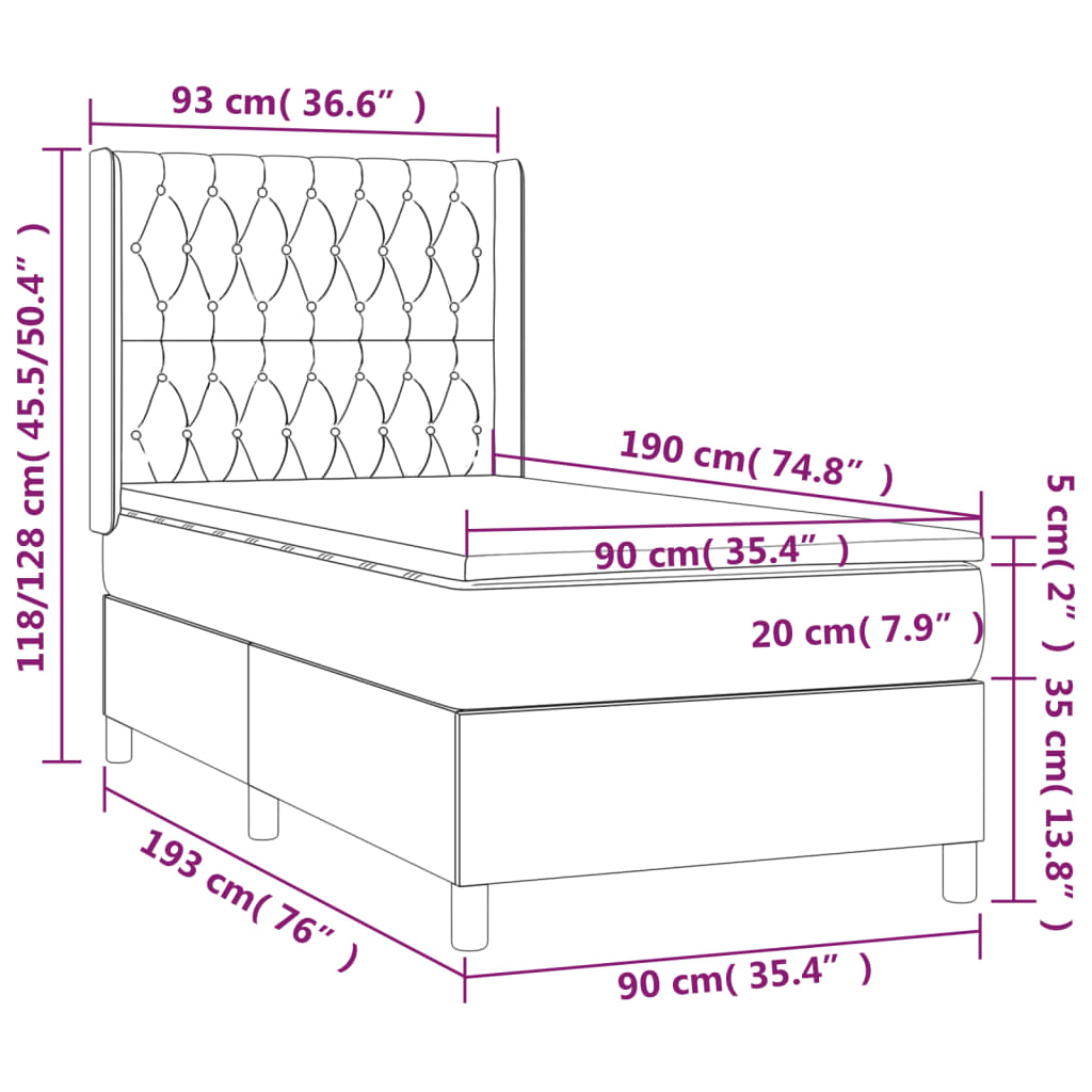 Boxspringbett mit Matratze Rosa 90x190 cm Samt