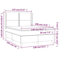 Thumbnail for Boxspringbett mit Matratze & LED Hellgrau 140x190 cm Stoff