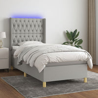 Thumbnail for Boxspringbett mit Matratze & LED Hellgrau 100x200 cm Stoff