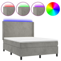 Thumbnail for Boxspringbett mit Matratze & LED Hellgrau 140x190 cm Samt
