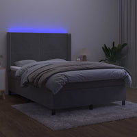 Thumbnail for Boxspringbett mit Matratze & LED Hellgrau 140x190 cm Samt