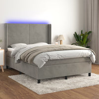 Thumbnail for Boxspringbett mit Matratze & LED Hellgrau 140x190 cm Samt