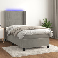 Thumbnail for Boxspringbett mit Matratze & LED Hellgrau 90x190 cm Samt