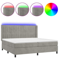 Thumbnail for Boxspringbett mit Matratze & LED Hellgrau 200x200 cm Samt