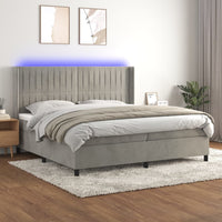 Thumbnail for Boxspringbett mit Matratze & LED Hellgrau 200x200 cm Samt