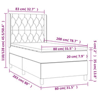 Thumbnail for Boxspringbett mit Matratze & LED Hellgrau 80x200 cm Samt