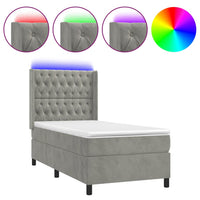 Thumbnail for Boxspringbett mit Matratze & LED Hellgrau 90x190 cm Samt
