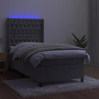 Thumbnail for Boxspringbett mit Matratze & LED Hellgrau 90x190 cm Samt