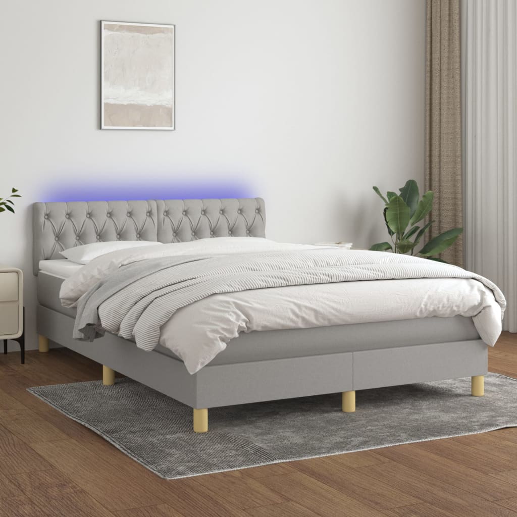 Boxspringbett mit Matratze & LED Hellgrau 140x190 cm Stoff