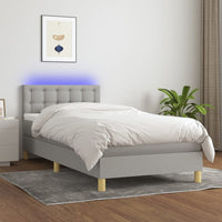 Thumbnail for Boxspringbett mit Matratze & LED Hellgrau 90x200 cm Stoff