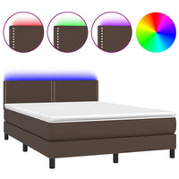Thumbnail for Boxspringbett mit Matratze & LED Braun 140x200 cm Kunstleder