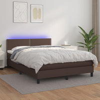 Thumbnail for Boxspringbett mit Matratze & LED Braun 140x200 cm Kunstleder