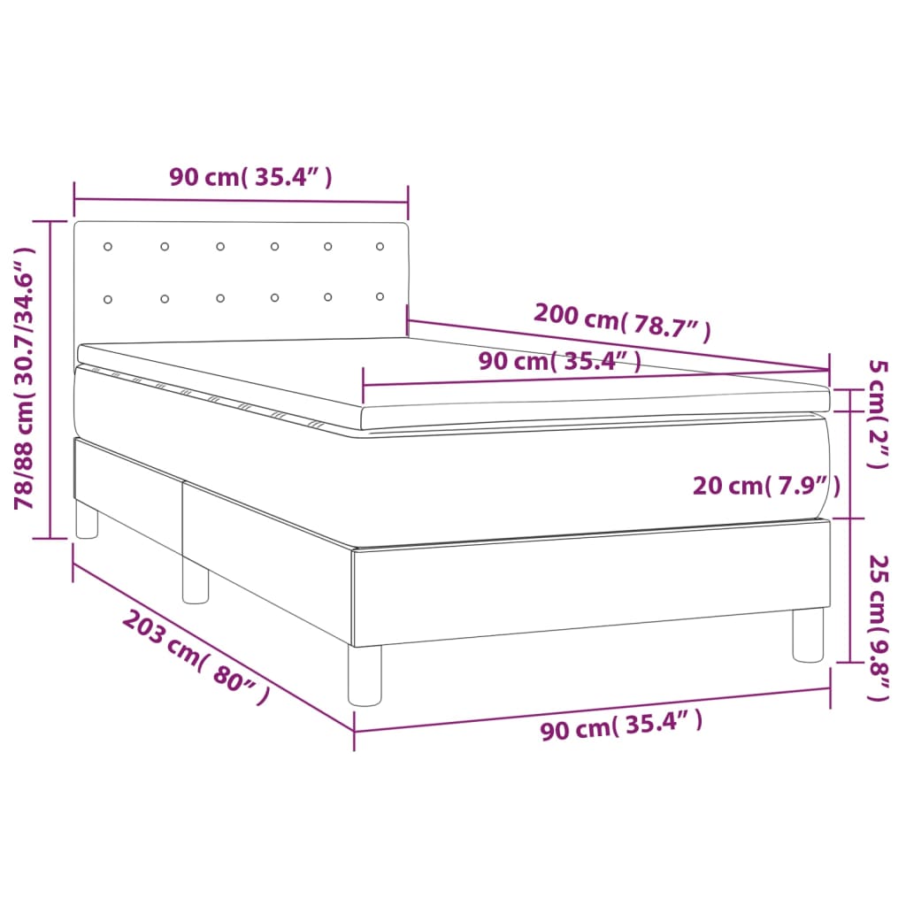 Boxspringbett mit Matratze & LED Schwarz 90x200 cm Kunstleder